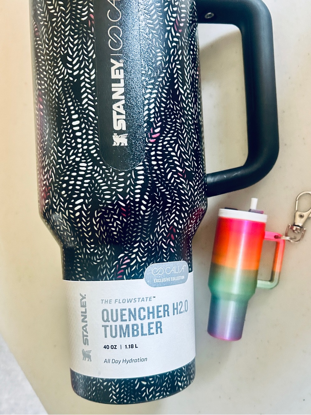 Stanley Calia Black Pattern 40oz Quencher H2.0 Tumbler & Mini Tumbler NEW